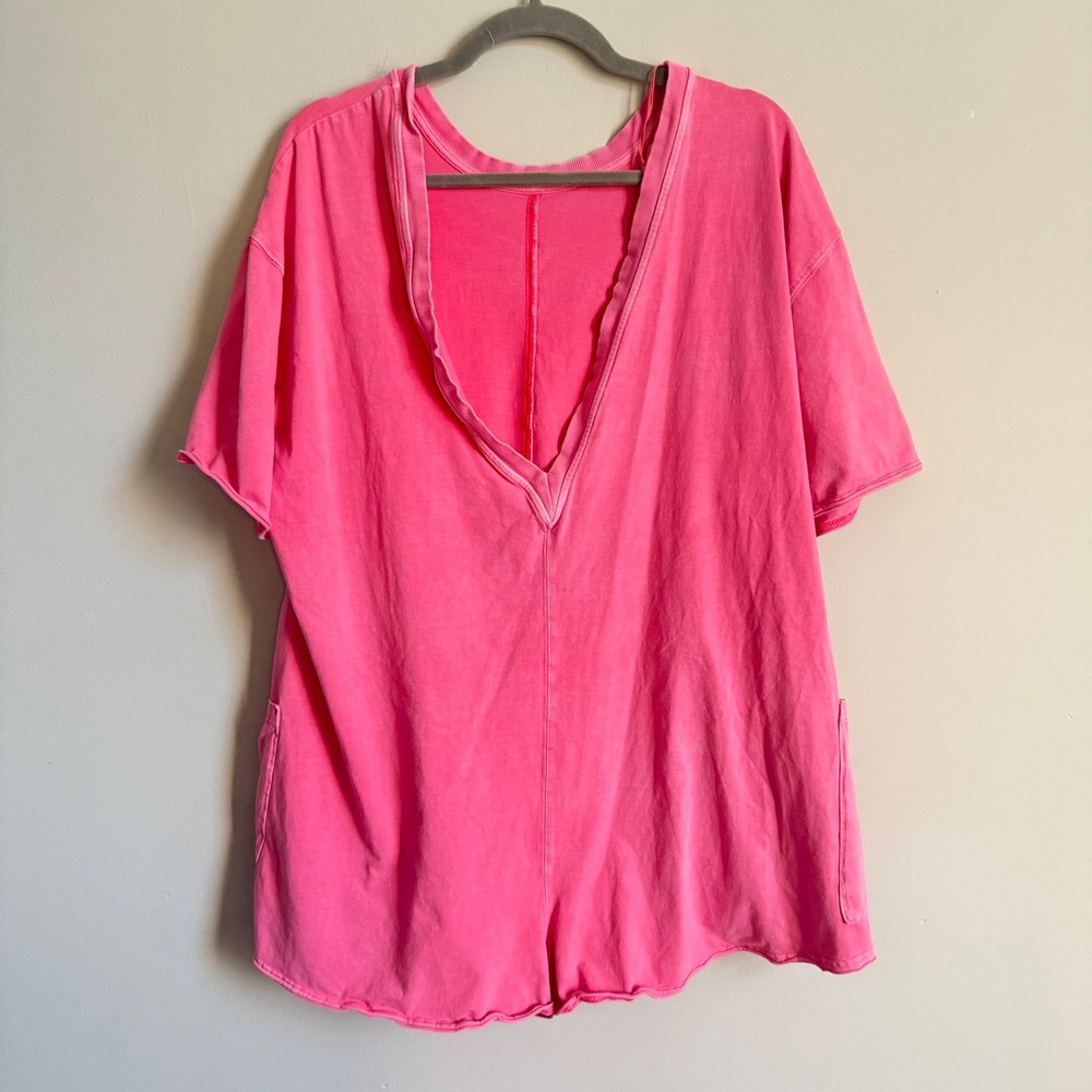 Free People Movement Hot Shot Reversible Romper Neon Pink Large Pockets - Picture 3 of 4